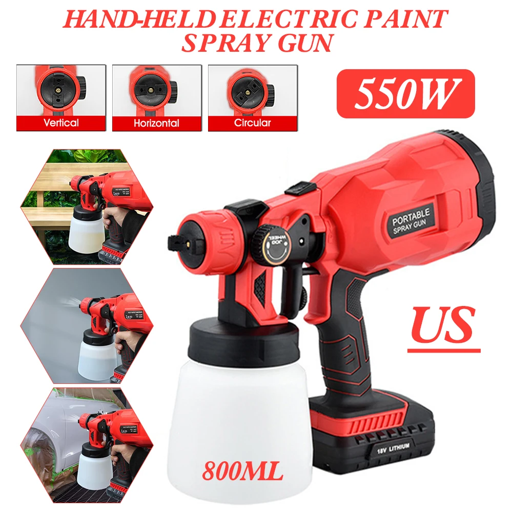 

2021 Cordless HVLP Paint Sprayer Rechargeable 550W High Power Home Spray Gun, 800ml Container, Adjutsable Flow with 3 Patterns