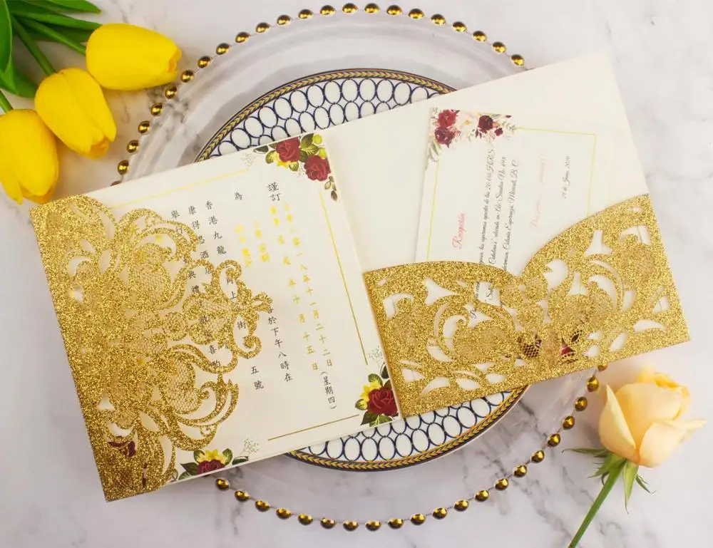 1X свадебные пригласительные открытки цвет черный розовое золото румяна розовый