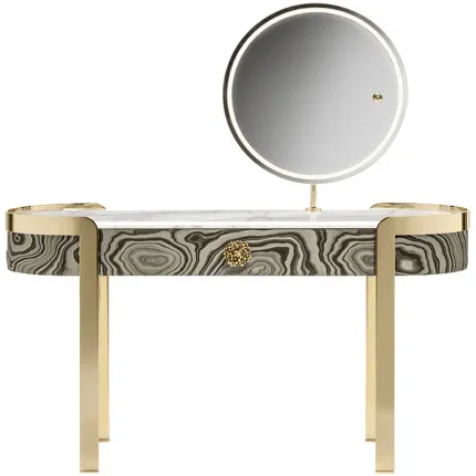 

European American style oval metal solid wooden dressing table convenient makeup vanity table for bedroom apartment