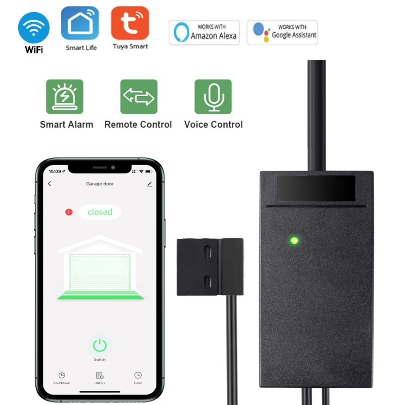 

Смарт-выключатель Tuya для гаражных дверей, wi-fi переключатель, управление через приложение, работает с Alexa Echo Google Home SmartLife/Tuya, не требует концен...