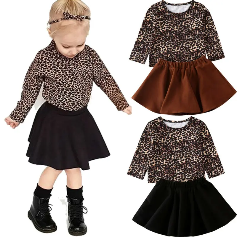 Imcute/Модная одежда для малышей Сезон весна осень 2 шт./компл. Топы с леопардовым