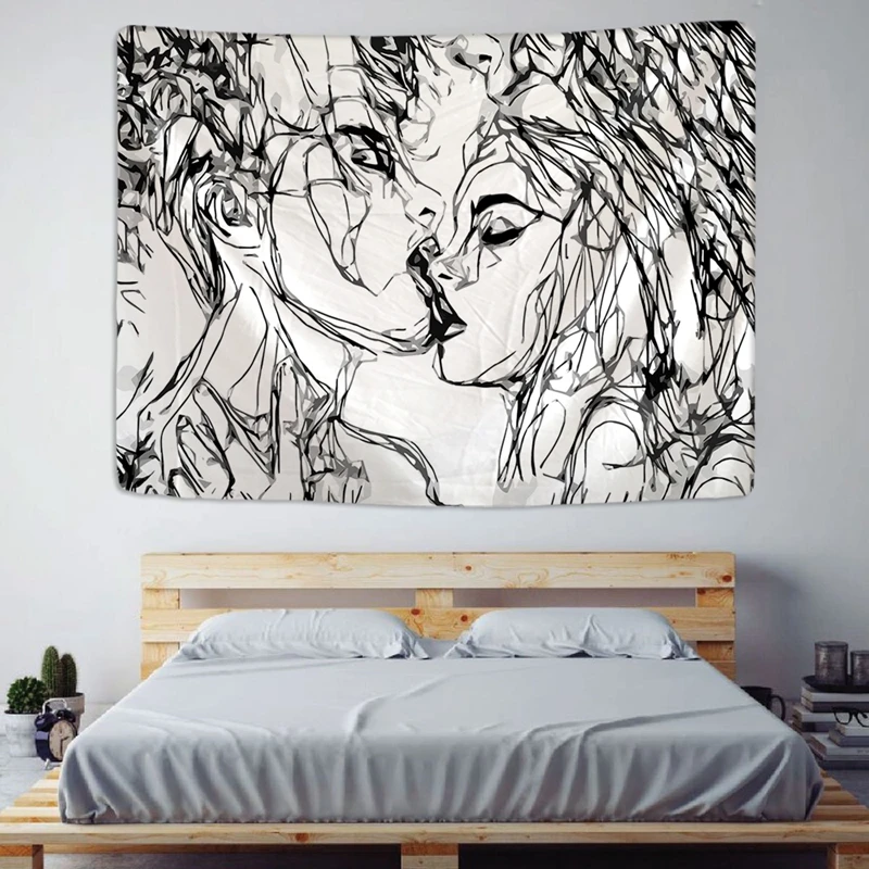 

FFO Kiss Wall Tapestry Abstract Carpet Creative Line Draw Tapestries Wall Hanging Boho Decor For Living Room Hippie Supplier