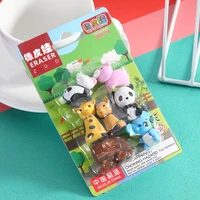 dinosaur dolphin panda eraser creative cartoon animal rubber puppy set diy toy school supplies stationery cardboard kids gift