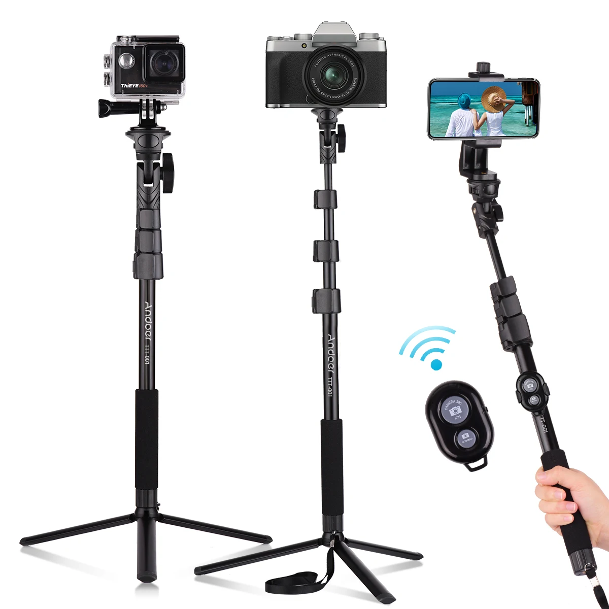 Andoer 54-inch Selfie Stick Tripod Stand Aluminum Alloy w/ Desktop Remote Shutter for iPhone Android Phones Sports Camera | Электроника