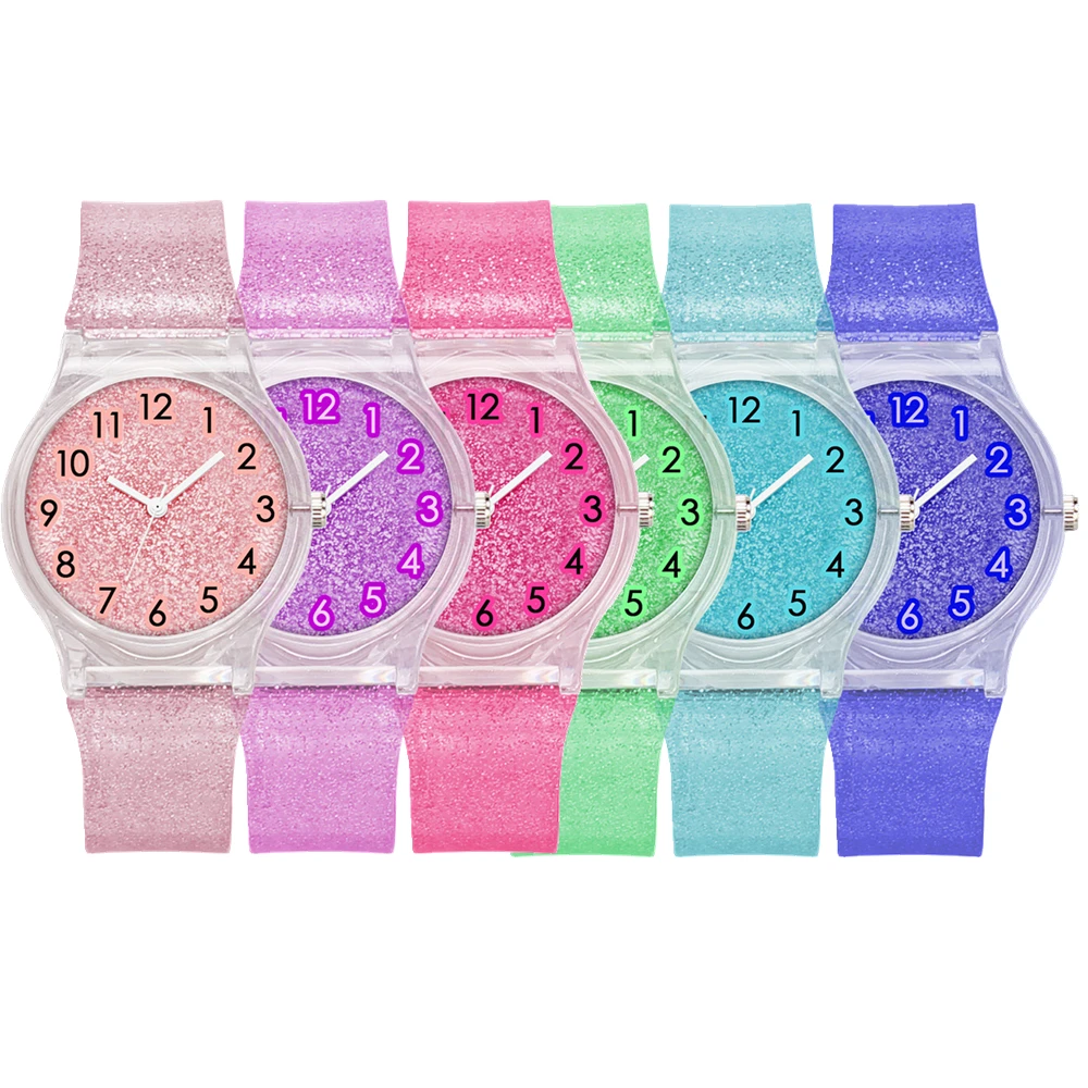 Блестящие пластиковые простые детские спортивные кварцевые часы 10 шт./лот для