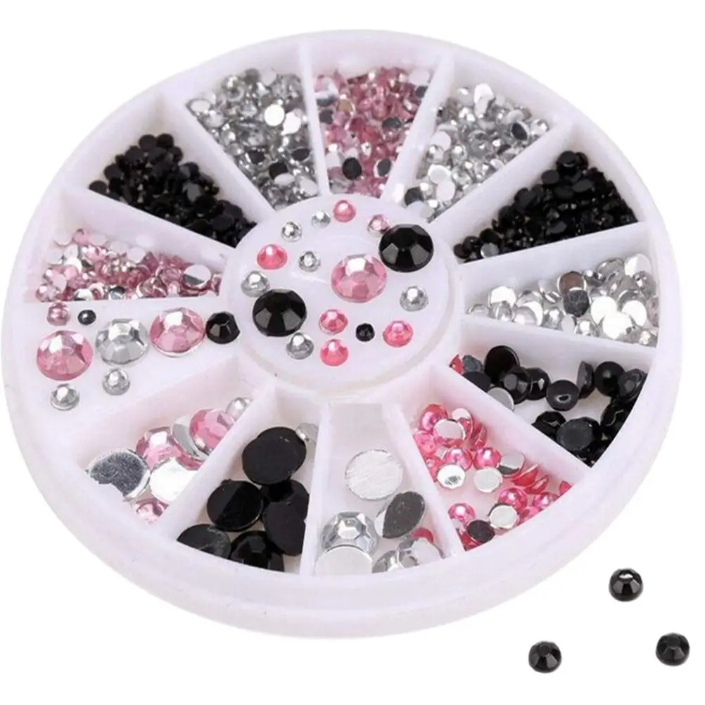

1 Wheel Nail Art Tips Gems Crystal Glitter Rhinestone DIY Rhinestones Decoration For Nail Art 3 Colors