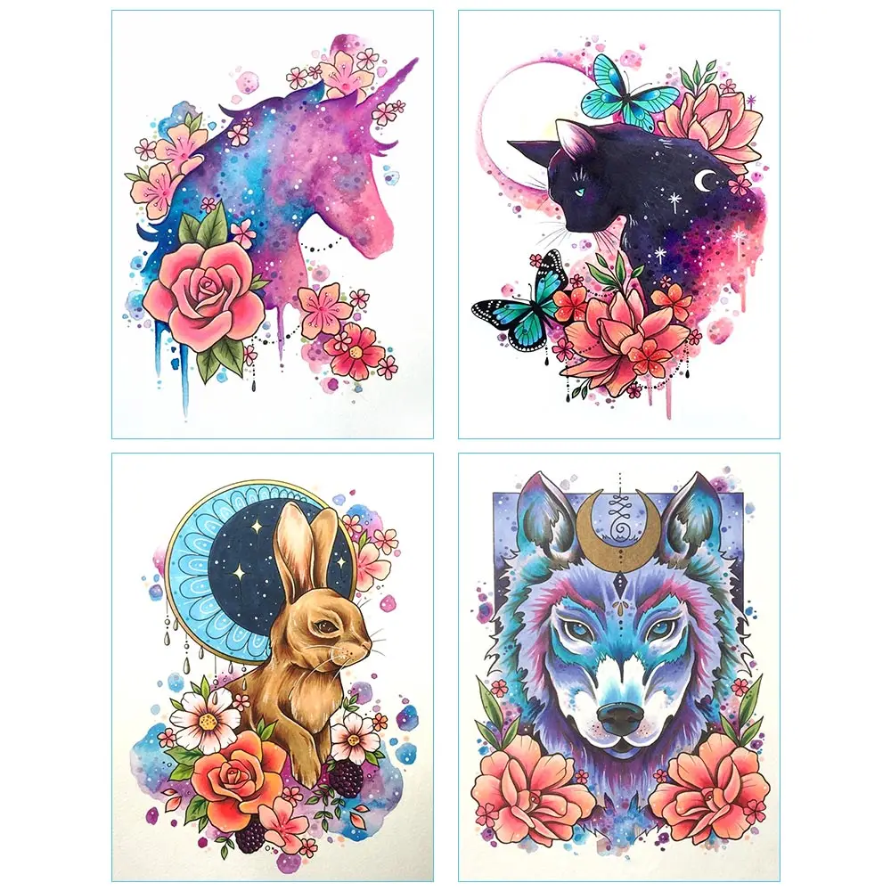 Единорог Черная Кошка Луна Кролик Алмазная картина с изображением волка круглый