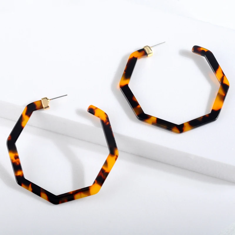 Женские шестиугольные серьги-кольца из акрила и смолы 11 цветов в наличии |