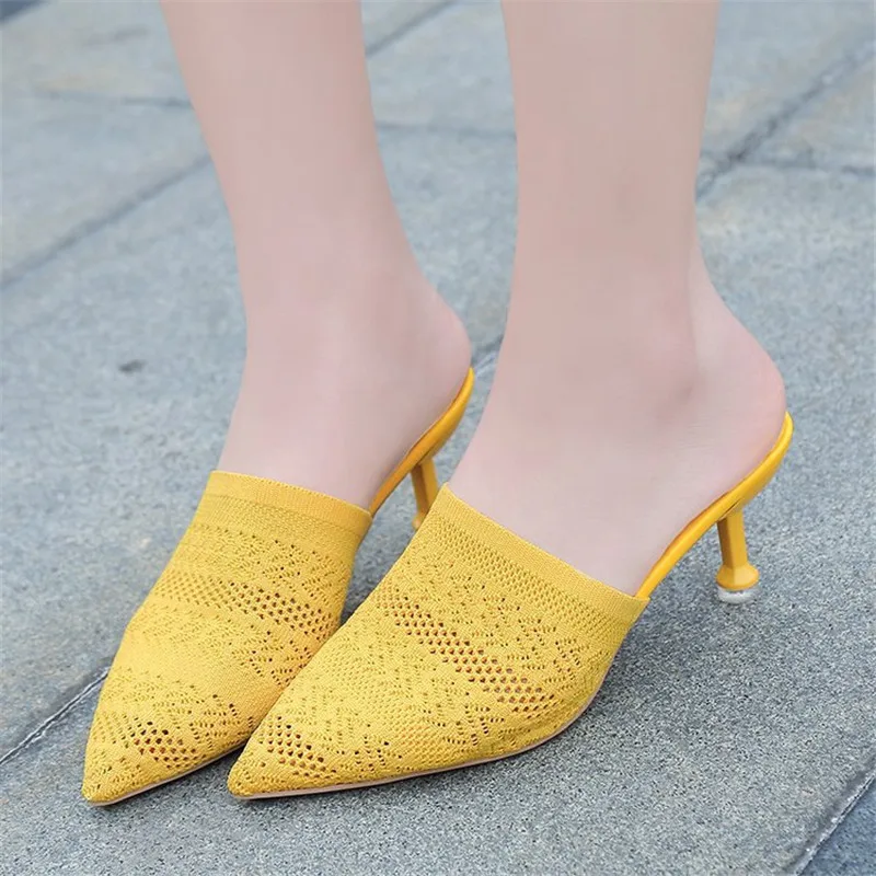 

2020 Women Sandals Summer Shoes Party Pointed High Heel Stiletto Flat Casual Heels Gladiator Stretch Fabric Shallow Sandal Heels