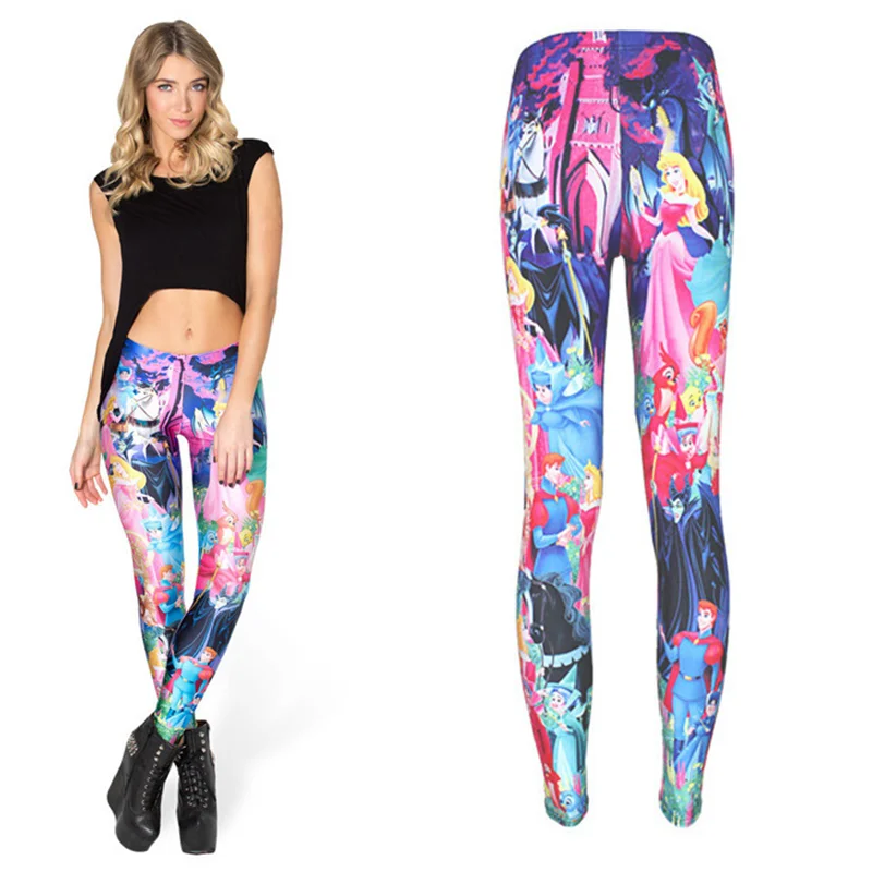 

Disney princess cartoon anime love world leggings smooth feel female stretch pants high waist buttocks sexy slim leggings