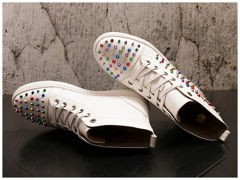 New luxury designer sneakers Men colorful Studded Rivet Spike Casual Flats high tops rock punk Shoes Male Moccasins Loafers | Обувь
