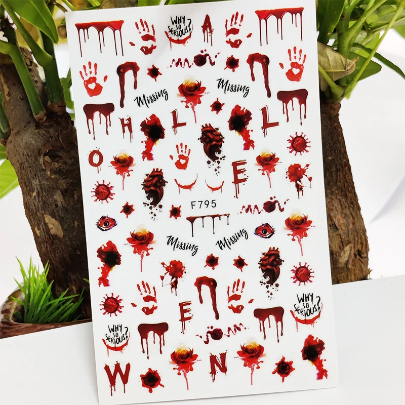 

3D Nail Stickers Halloween Red Handprint Rose Stickers for Nails Autumn Design Stickers for Manicure Decal Nail Art Decoration
