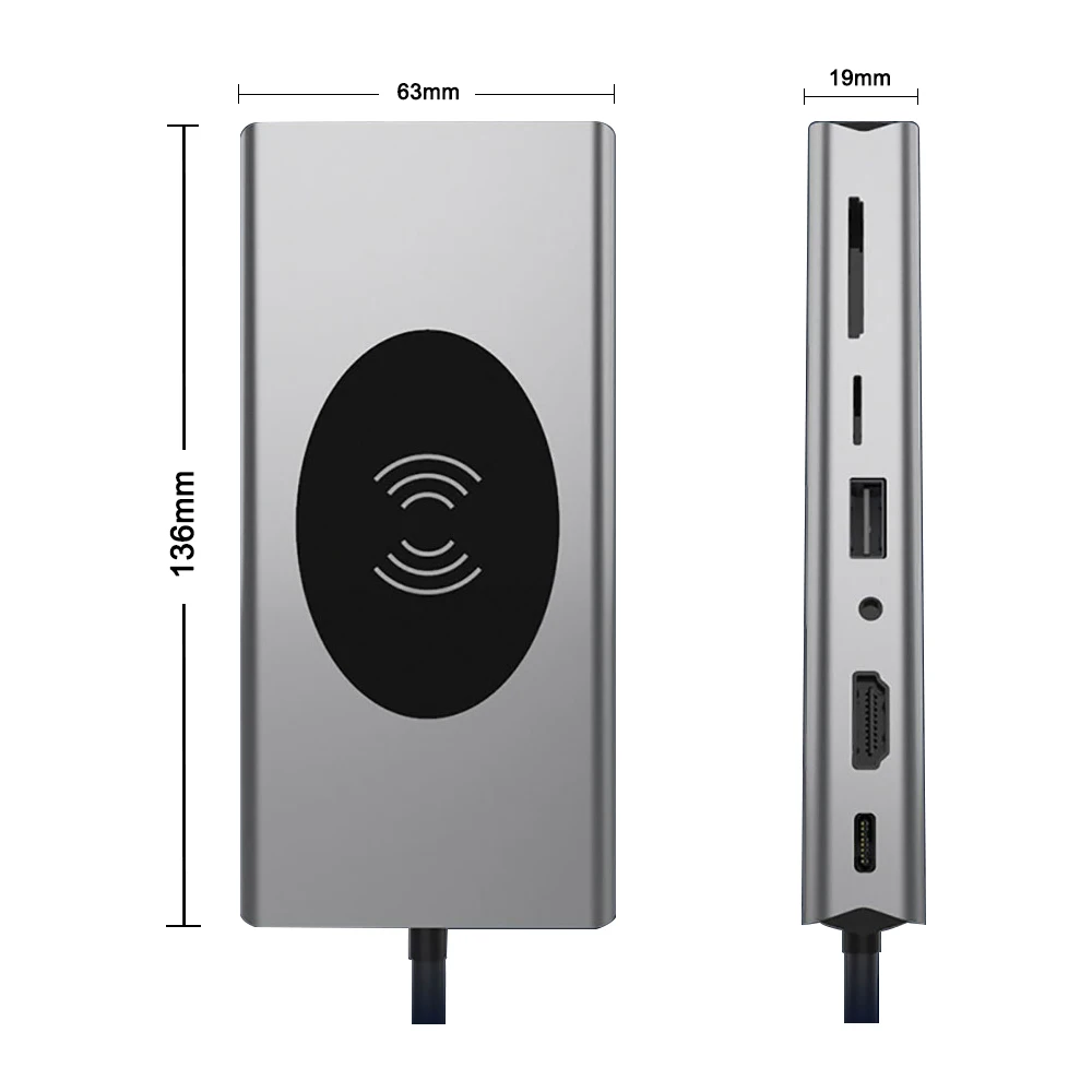 

Type-C HUB to HDMI VGA USB 3.0 Docking Support Macbook Pro Adapter RJ45 SD Card Reader 15 in 1 USB-C HUB With Wireless Charging