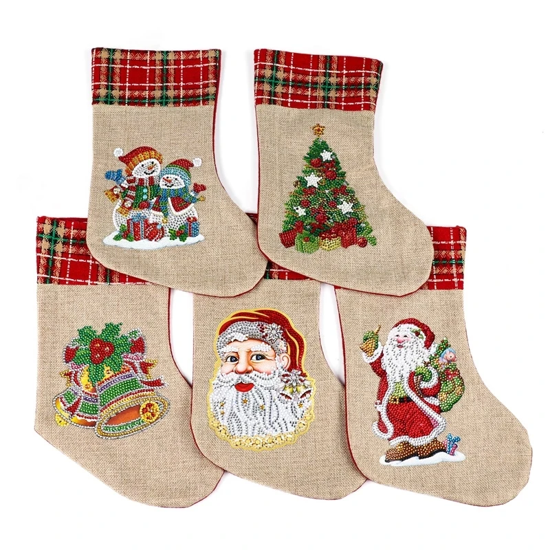 

Рождественские украшения для носков 5D, сделай сам, ботинки, вышитые льняные рождественские носки, фотосумка