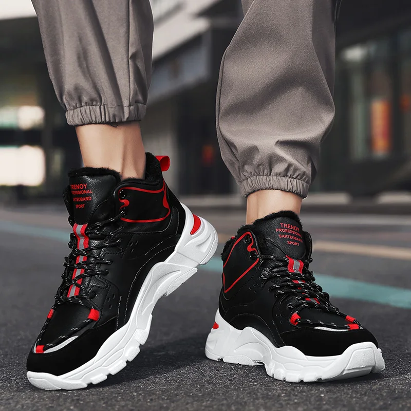 

New Ankle Boot Male Winter Warm Plush Running Shoes Men Gym Fitness Sneakers Comfort Soft Bottom Trend Trainers Lightweight Flat