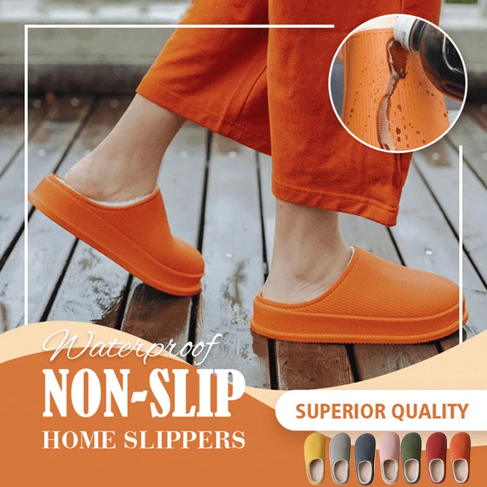 

Hot Selling Waterproof Non-Slip Home Slippers Plush Lining Warm Thick Winter Men Women Slippers