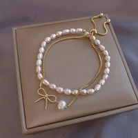 2021elegant natural pearl bow gold suit detachable bracelet for woman new korean fashion jewelry lady sweet temperament bracelet