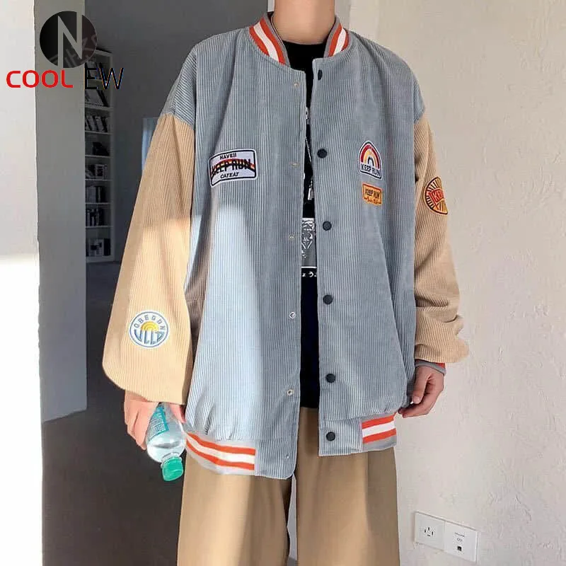 

Couple Japanese College Corduroy Baseball Spring Baseball Clothes Uniform Jackets Harajuku Style Retro Hong Kong Flavor Jacket