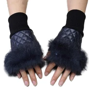 winter fashion real rabbit fur fingerless gloves women genuine sheepskin leather gloves ag 26