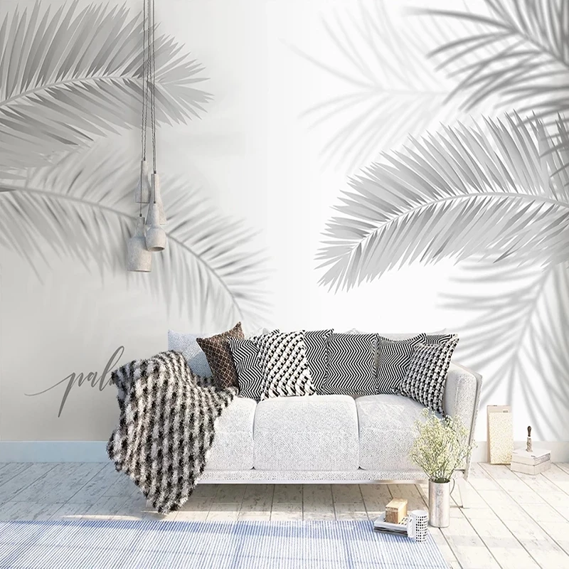 Настенные 3D-обои на заказ Современная черная и белая роспись вручную с листьями