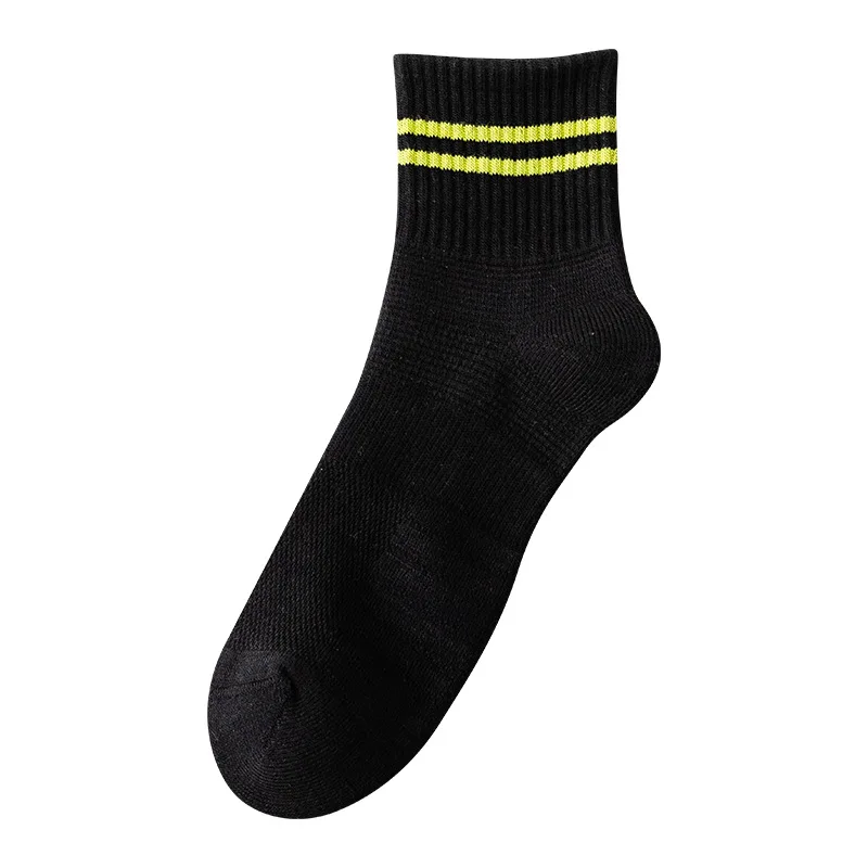 

High Quality Men Socks 1 Pair New Striped Cotton Absorb Sweat Sports Socks Mesh Breathable Towel Crew Socks Comfortable Trendy