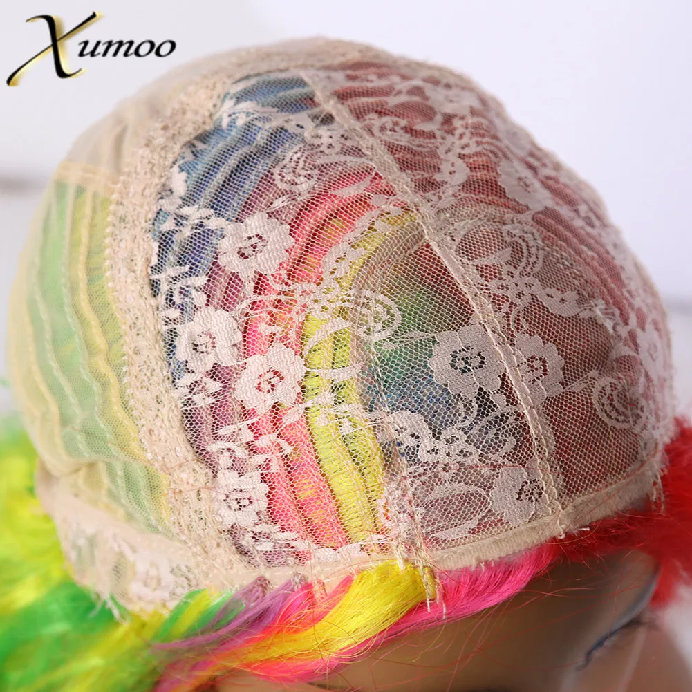 

XUMOO Rainbow Synthetic Wigs Super Wave None Lace Heat Resistant Fiber Ombre Red Cosplay Party Lolita Wigs With Baby Hair
