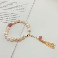 fashion tassel handmade natural pearl beads bracelet femme 2019 red crystal stone baroque armbandje for girls gift kids jewelry
