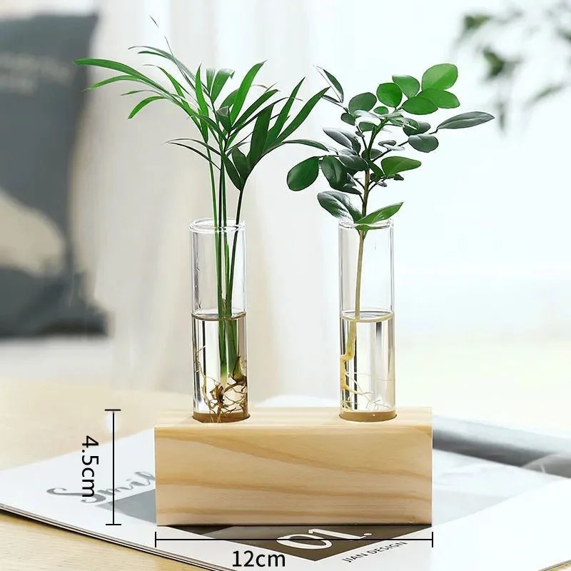 

1Set Terrarium Hydroponic Plant Vases Wooden Pallet Frame Glass Bottle Tabletop Office Home Bonsai living Room Decoration