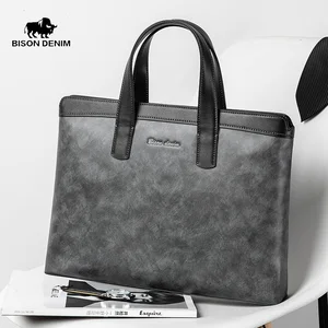 Мужской портфель BISON DENIM из натуральной кожи, деловая сумка для работы, сумка для ноутбука 13,5 дюйма, большая емкость, N20069-3H