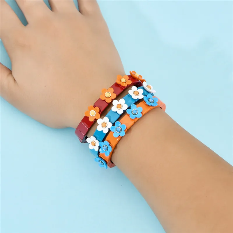 Богемный ручной работы красочный цветок эластичный браслет эмаль стрейч плитка