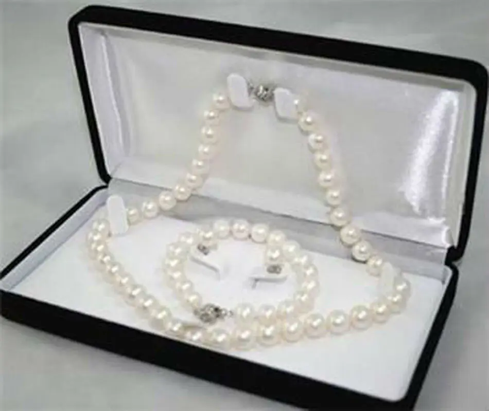 

8-9mm Natural White Akoya Cultured Pearl Bracelet 7.5" Necklace 18" Earrings Set