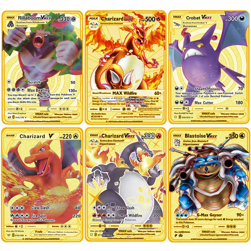 

Pokemon Metal Card Game Anime Battle Card Gold Charizard Pikachu Collection Card Action Figure Model Child Toy Pokemon Cards
