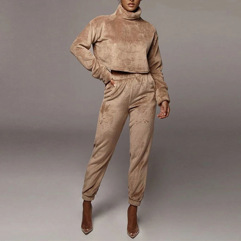 COSYGAL 2019 Сексуальная водолазка зимний комплект толстые бархатные Топы + брюки