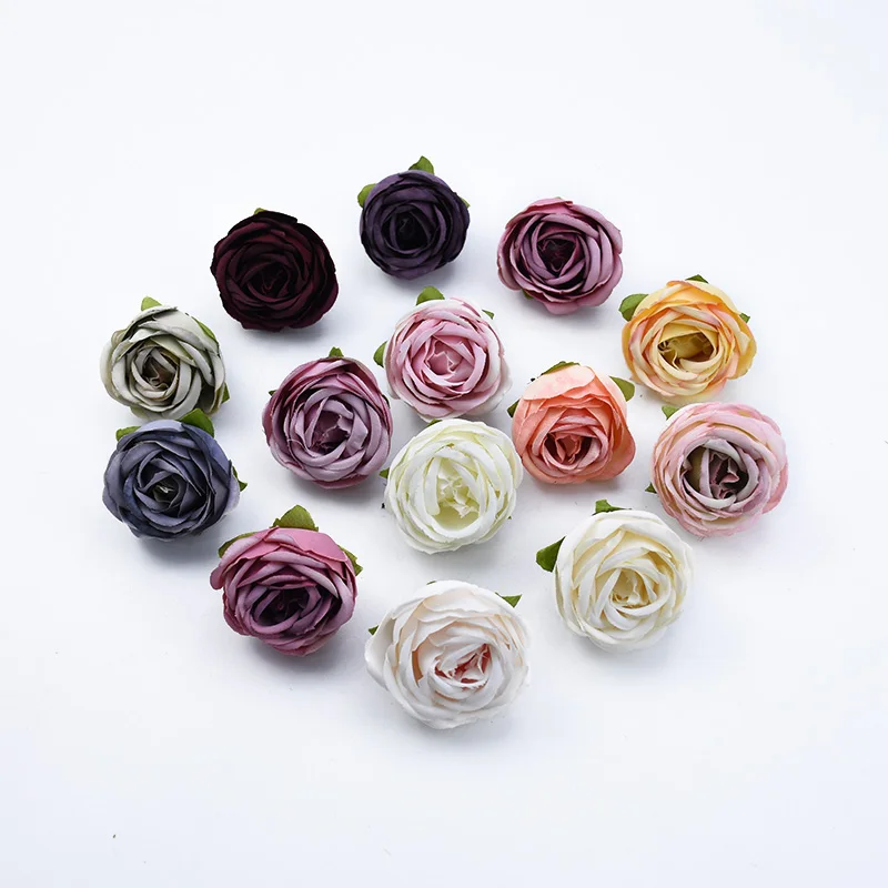 

100pcs 4.5cm Tea roses head wedding decorative flowers bridal accessories clearance christmas decor for home artificial flowers