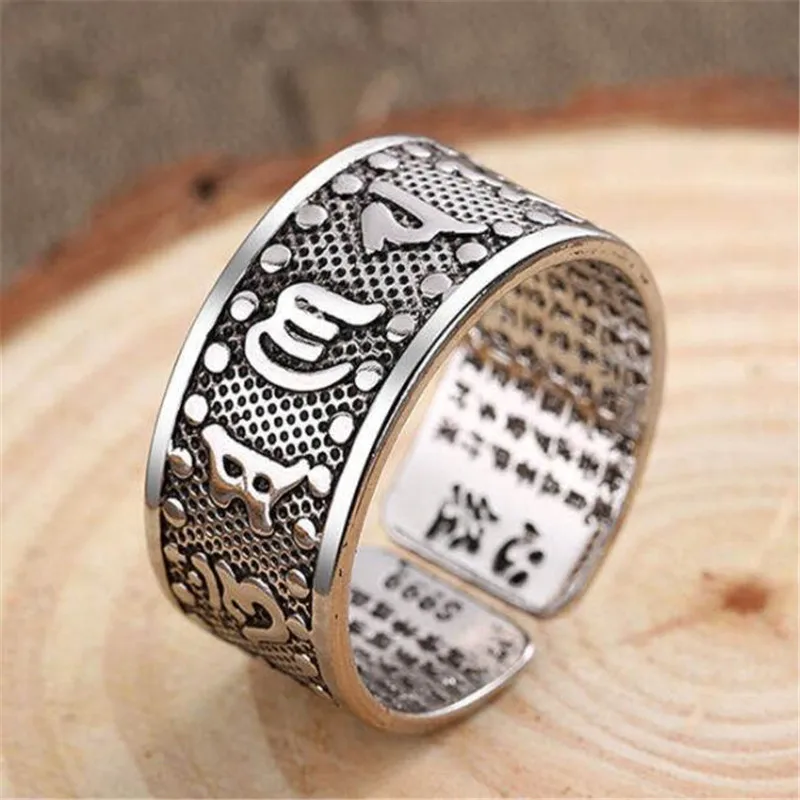 Винтажное буддистское серебряное кольцо с сутрой сердца мантра шестью символами