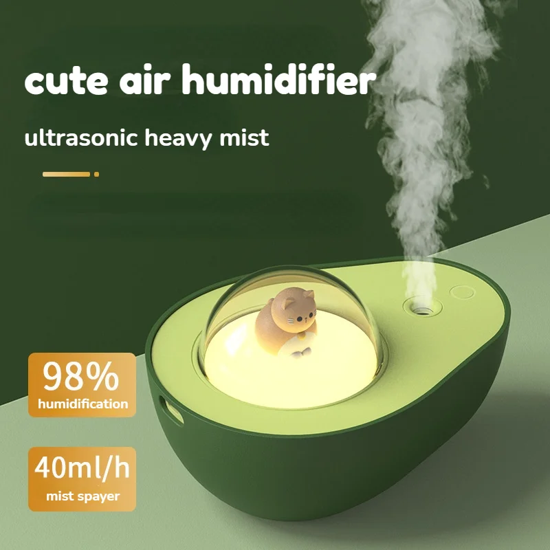 

Cute Air Humidifier Nano Mist Sprayer Diffuser Avocado Shape USB Charging Fogger Mist Maker Home Office Mini Air Humidifier