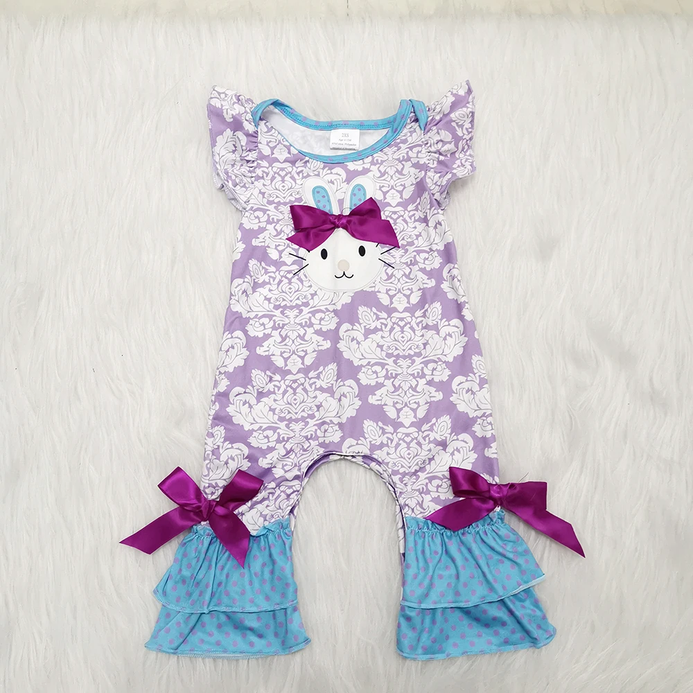 Пасхальный комбинезон для девочки с рюшами и кроликом бантом | Мать ребенок