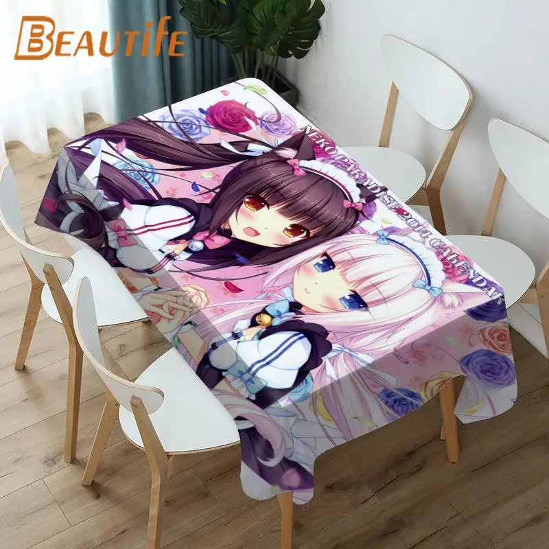 

Новая аниме скатерть NEKOPARA, Женская водонепроницаемая маслостойкая домашняя квадратная/прямоугольная настольная скатерть для вечерние, ...