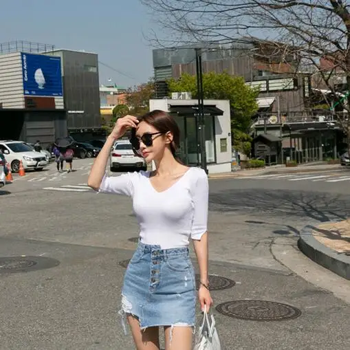 Харадзюку ассиметричный с высокой талией джинсовая юбка легкая моющаяся Женская