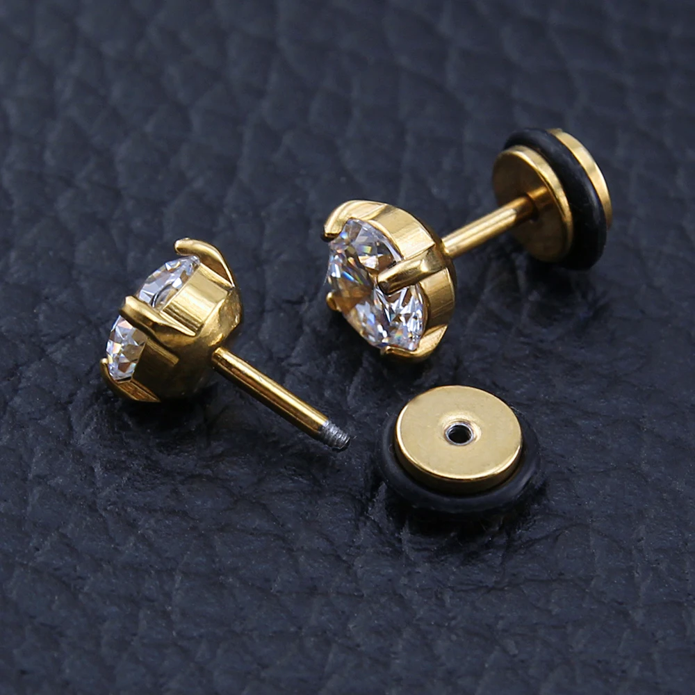 Женские серьги-гвоздики с фианитами ZEMO закручивающейся спинкой украшение для