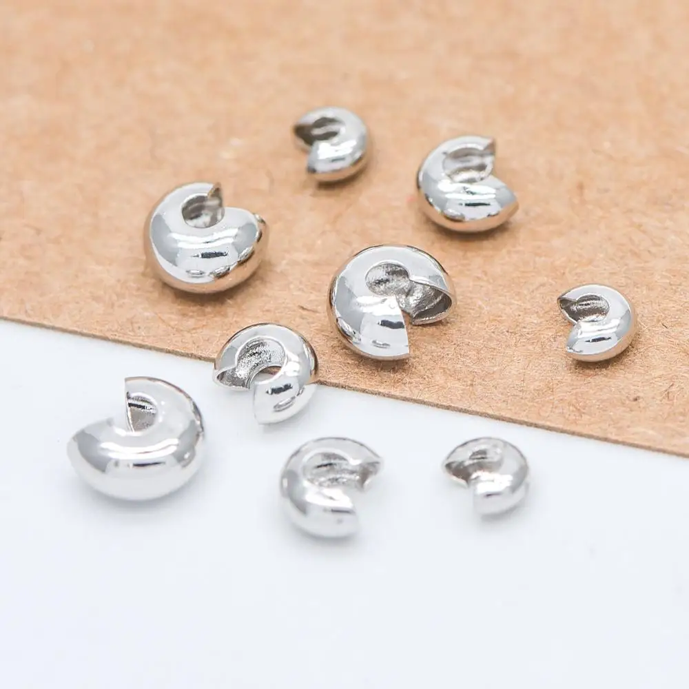 20pcs Silver tone Crimp Bead Covers Rhodium plated Brass White Gold Conceal Ends 4/ 5/ 6mm (GB-641) | Украшения и аксессуары