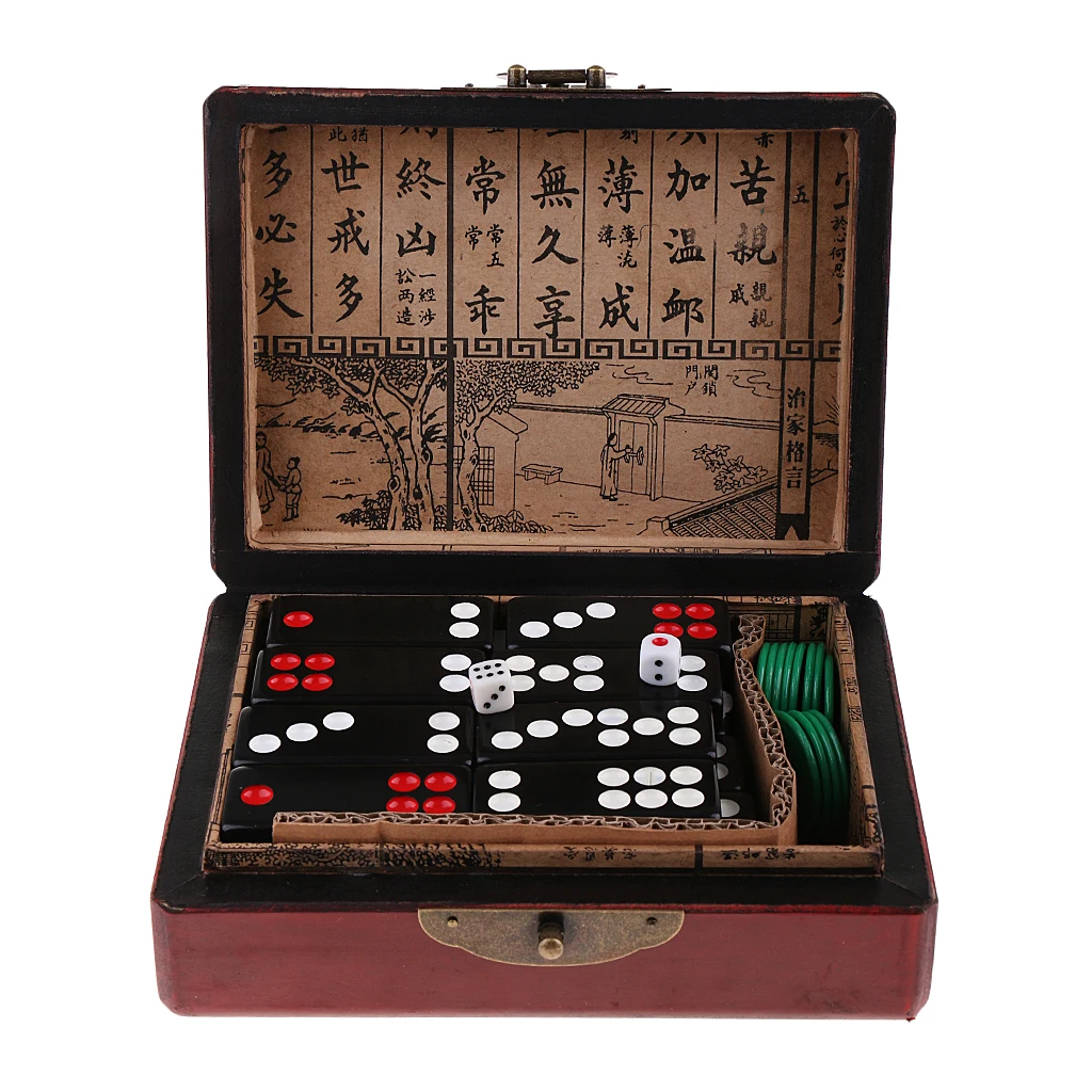 

Chinese Antique Pai Gow Paigow Tiles in Wooden Box for Party Casinos Player