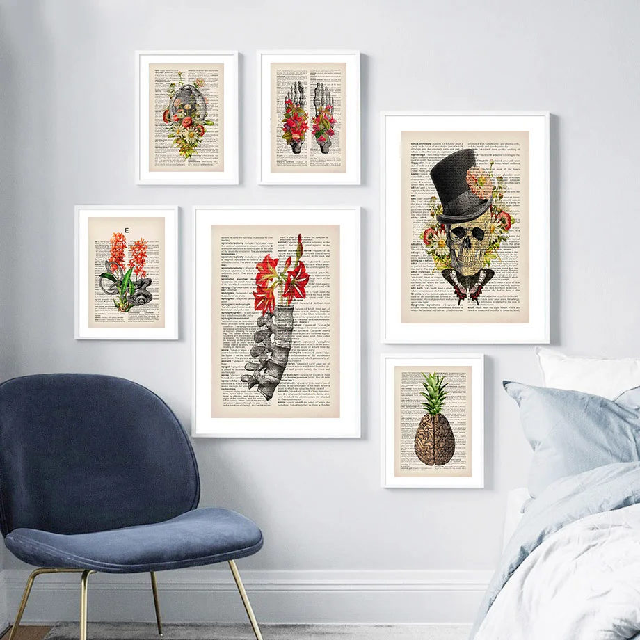 

Retro Organ Bones Brain Spinal Cord Skull Wall Art Canvas Painting Nordic Posters And Prints Wall Pictures For Living Room Decor