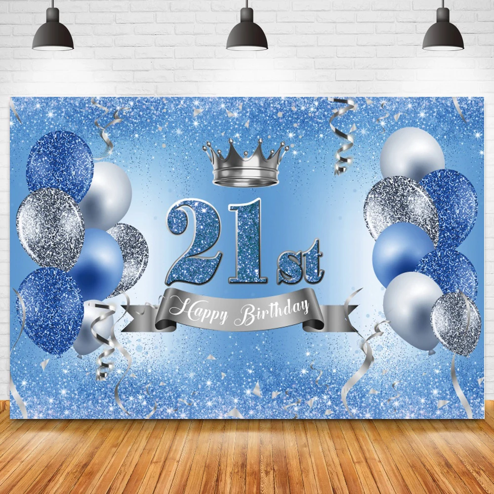 

Небесно-голубые блестящие воздушные шары Корона Happy 18 21 40 день рождения фон обеденный стол Фотофон на заказ виниловый