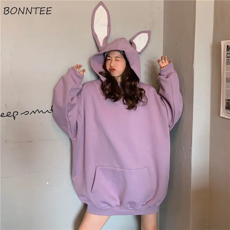 

Hoodies Women Lovely Rabbits Hooded Sweatshirts Oversize Sweet Korean Style 2020 Autumn Trendy Womens Ins Streetwear Casual New