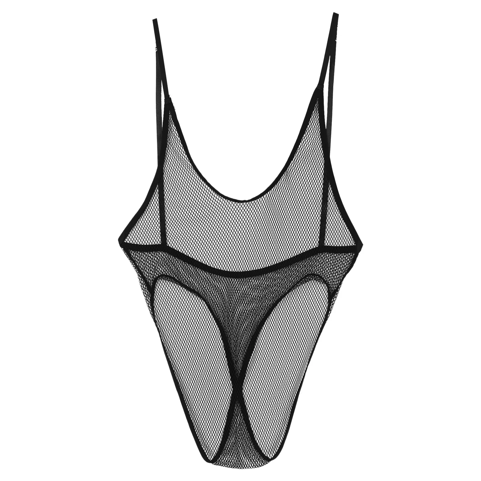 

Men Erotic Lingerie Romper See-through Hollow Out Mesh Backless Bodysuit Nightwear Scoop Neck Sleeveless Spaghetti Strap Leotard