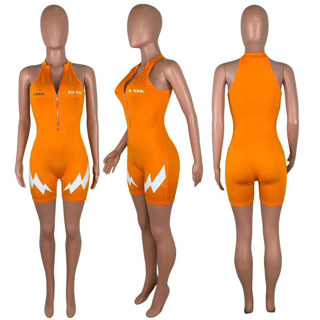 

Tracksuit Women Summer Bodysuits V-Neck Sexy Letter Print Biker Playsuit Rompers Leisure Wear Jumpsuits Slim One Piece Outfits