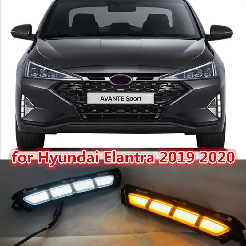 DRL for Hyundai Elantra 2019 2020 AVANTE LED Daytime Running Lights Daylight fog lamp with with Yellow Turn signal style relay