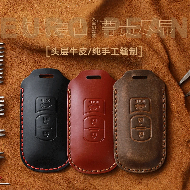 

Car Genuine Leather Remote Smart Key Cover Fob Case Shell 3 Colors Fit For Mazda 2 3 4 6 CX-3 CX-5 CX-7