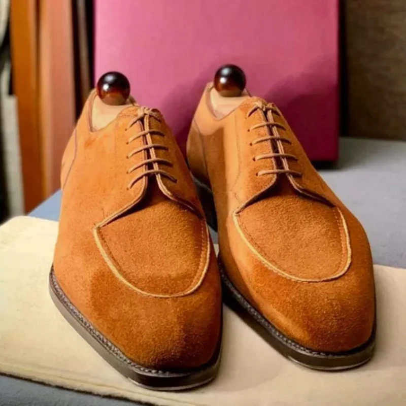 

Мужские классические туфли на шнуровке, коричневые Повседневные Удобные и простые деловые туфли на низком каблуке, с острым носком, на весн...
